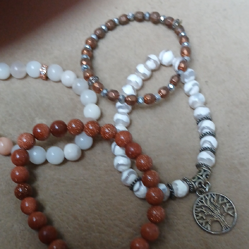 Elegant Beaded Bracelet Set with Tree Charm